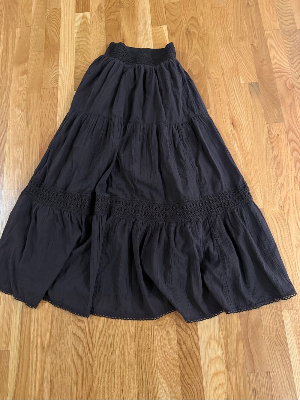aerie Black Tiered Maxi Skirt with Crochet Accents